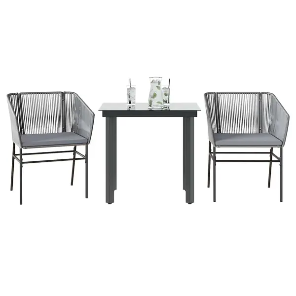 Gossi set de sufragerie de gradina 3 piese sticla poliratan gri