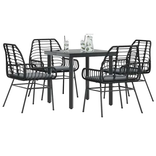 Gossi set de sufragerie de gradina 5 piese neagra sticla poly rattan