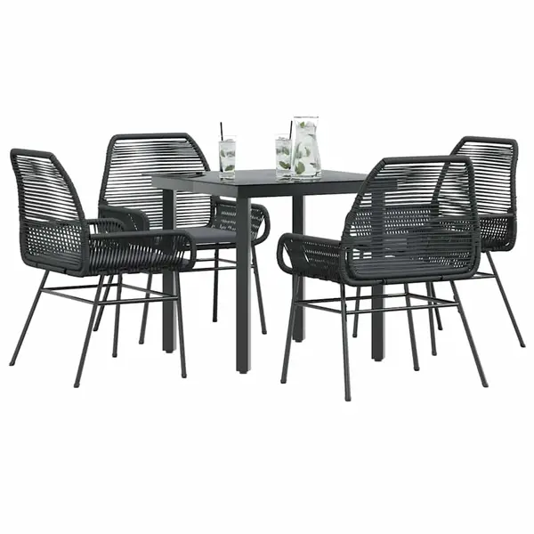 Gossi set de sufragerie de gradina 5 piese neagra sticla poly rattan