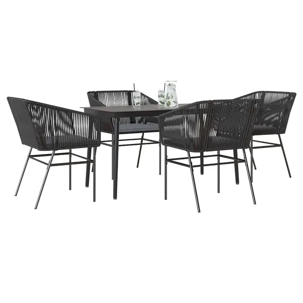Gossi set de sufragerie de gradina 5 piese neagra sticla poly rattan