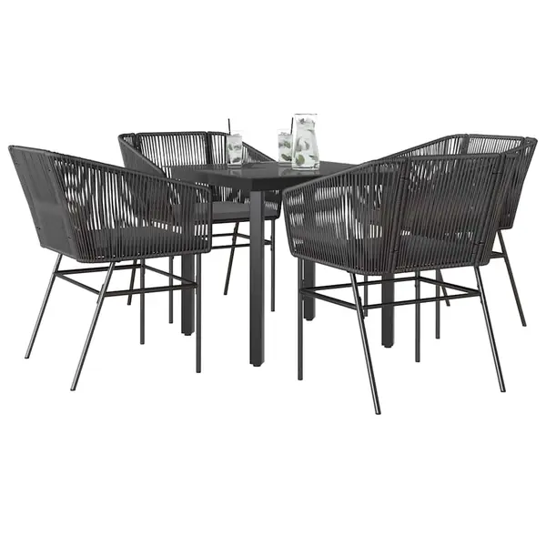 Gossi set de sufragerie de gradina 5 piese neagra sticla poly rattan