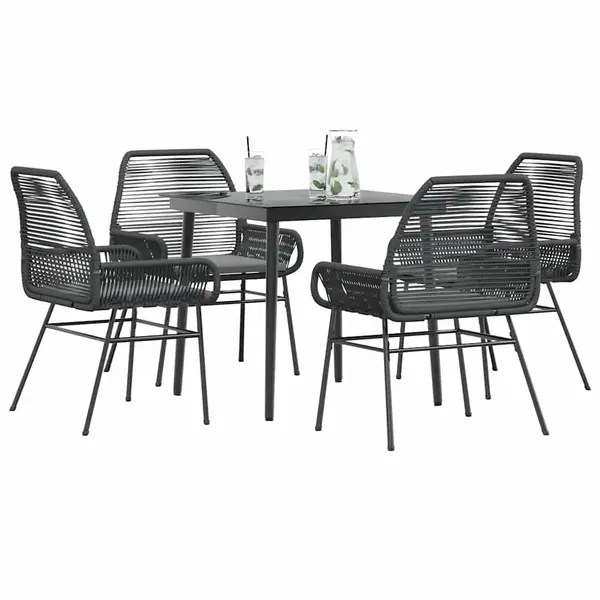 Gossi set de sufragerie de gradina 5 piese neagra sticla poly rattan