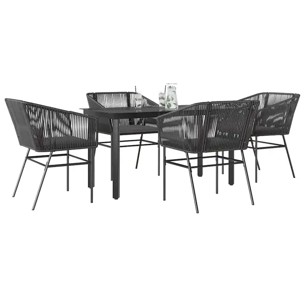 Gossi set de sufragerie de gradina 5 piese neagra sticla poly rattan