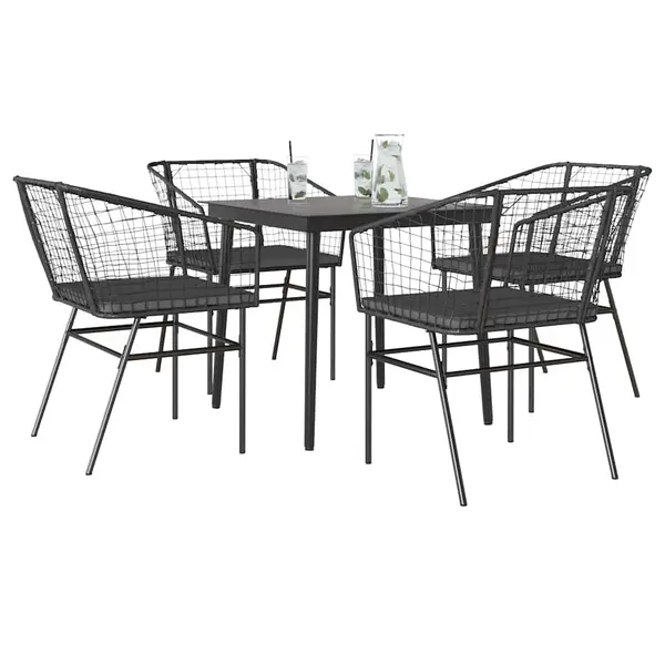 Gossi set de sufragerie de gradina 5 piese neagra sticla poly rattan