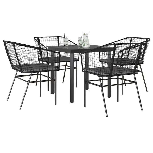 Gossi set de sufragerie de gradina 5 piese neagra sticla poly rattan