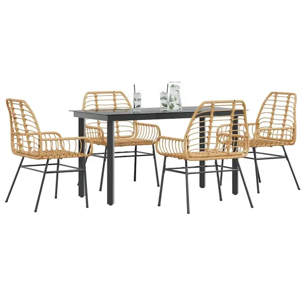 Gossi set de sufragerie de gradina 5 piese sticla maro din poli ratan