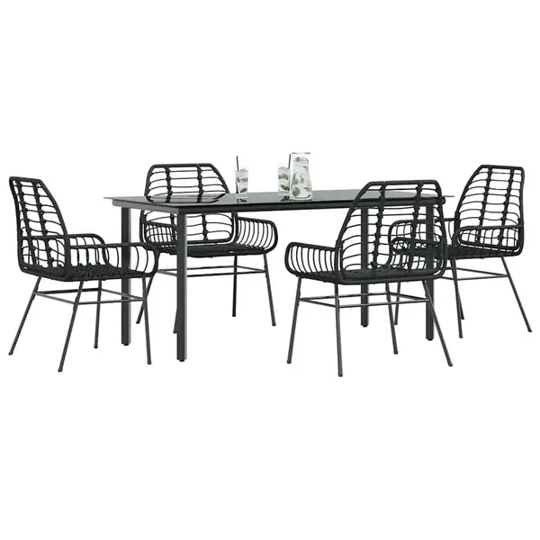 Gossi set de sufragerie de gradina 5 piese sticla neagra polirattan