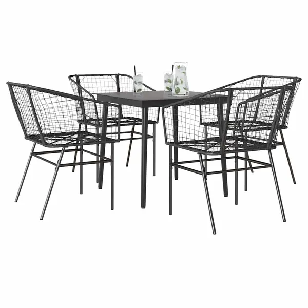 Gossi set de sufragerie de gradina 5 piese sticla neagra polirattan