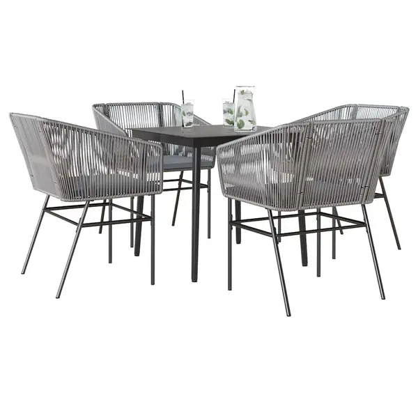 Gossi set de sufragerie de gradina 5 piese sticla poliratan gri