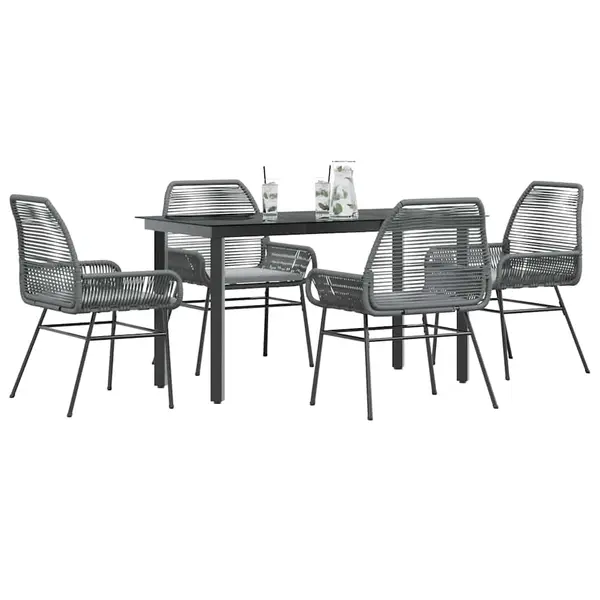 Gossi set de sufragerie de gradina 5 piese sticla poliratan gri