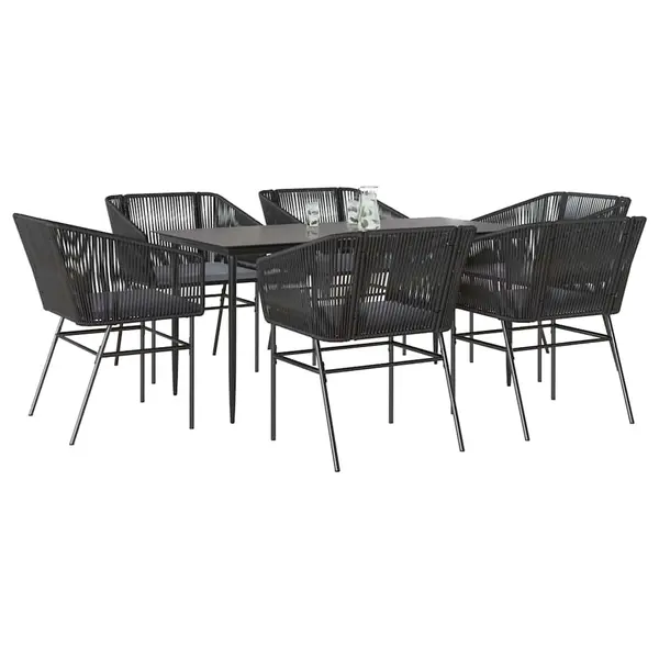Gossi set de sufragerie de gradina 7 piese neagra sticla polirattan