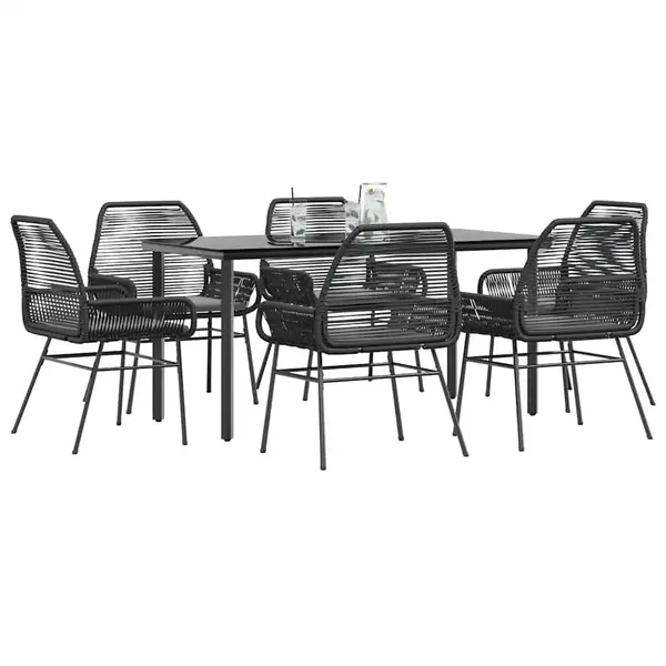 Gossi set de sufragerie de gradina 7 piese neagra sticla polirattan