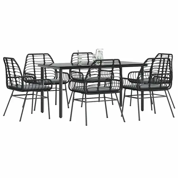 Gossi set de sufragerie de gradina 7 piese neagra sticla polirattan