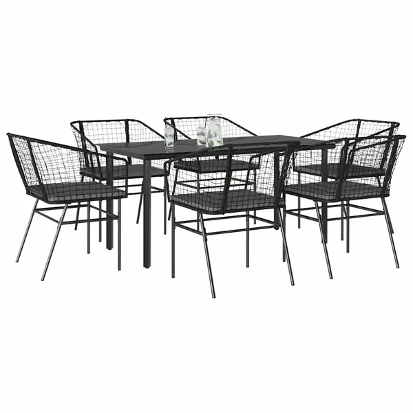Gossi set de sufragerie de gradina 7 piese neagra sticla polirattan