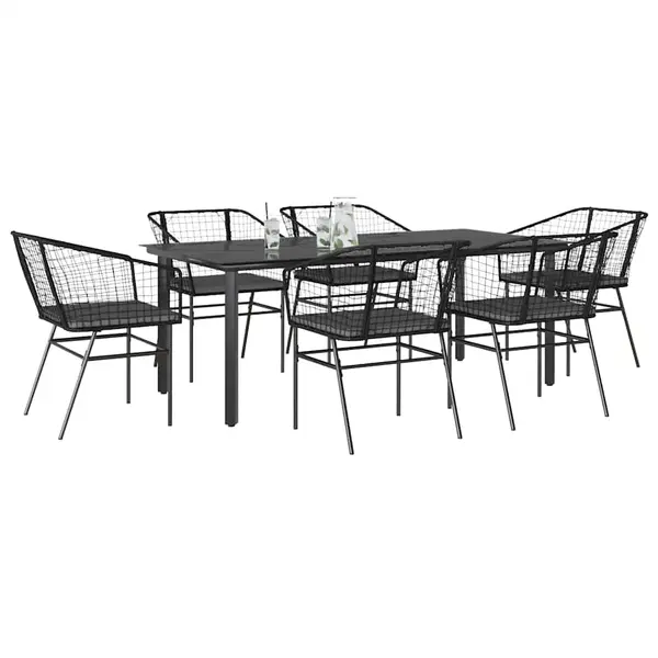 Gossi set de sufragerie de gradina 7 piese neagra sticla polirattan