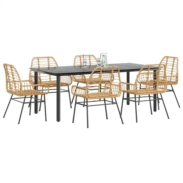 Gossi set de sufragerie de gradina 7 piese sticla maro din poli ratan