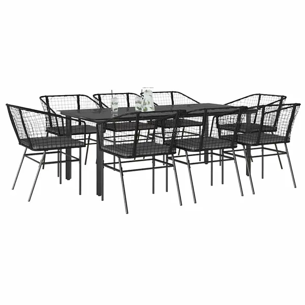Gossi set de sufragerie de gradina 9 piese neagra sticla polirattan