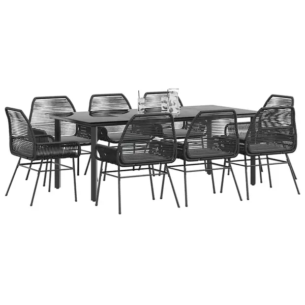 Gossi set de sufragerie de gradina 9 piese neagra sticla polirattan