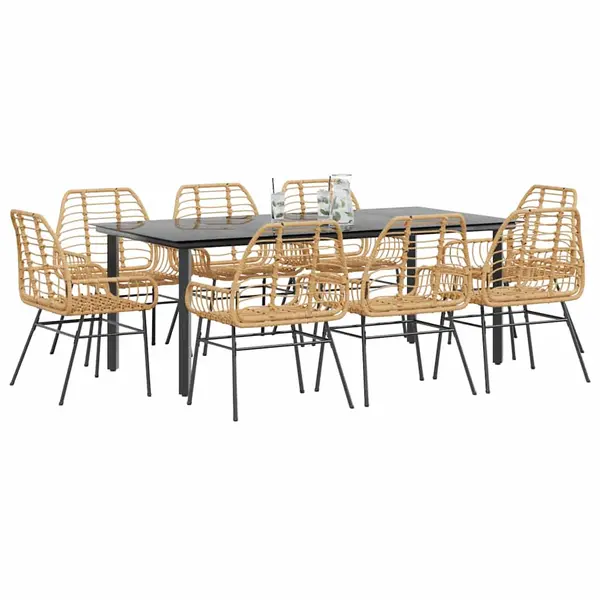 Gossi set de sufragerie de gradina 9 piese sticla maro din poli ratan