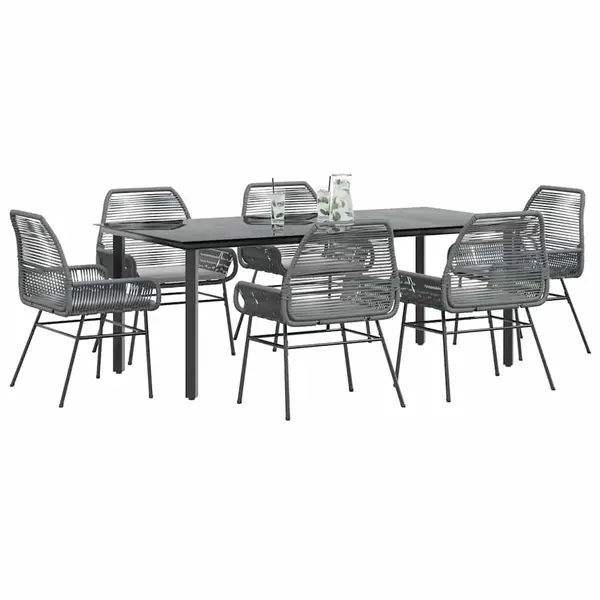 Gossi set de sufragerie de gradina de 7 piese sticla poliratan gri