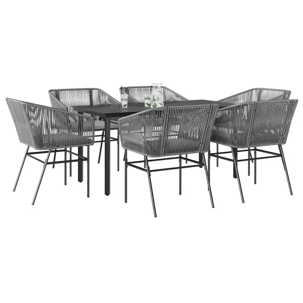Gossi set de sufragerie de gradina de 7 piese sticla poliratan gri