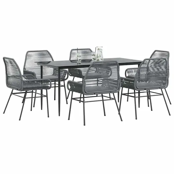 Gossi set de sufragerie de gradina de 7 piese sticla poliratan gri