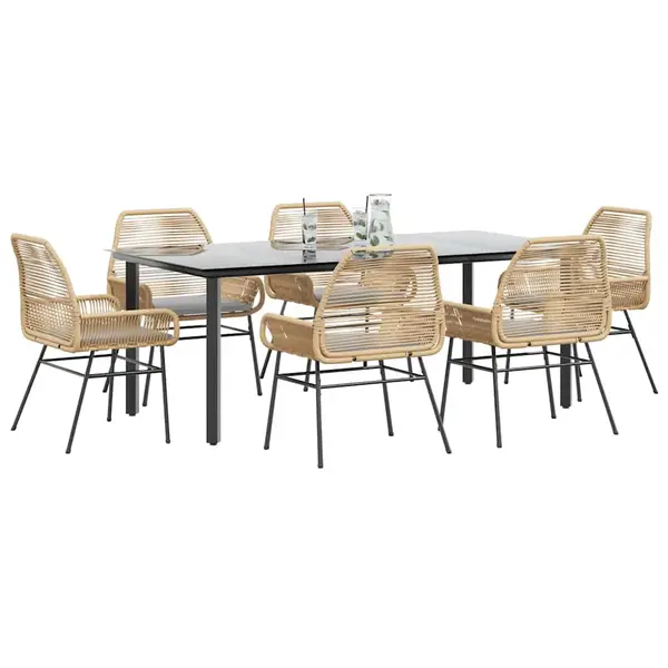 Gossi set de sufragerie de gradina de 7 piese sticla poliratan maro