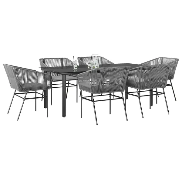 Gossi set de sufragerie de gradina de 7 piese sticla poliratan gri