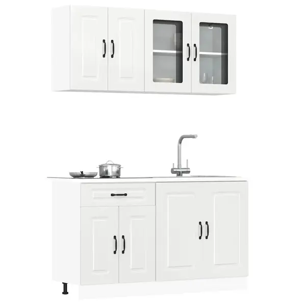 Gossi set dulap de bucatarie 4 piese „kalmar” alb lucios lemn