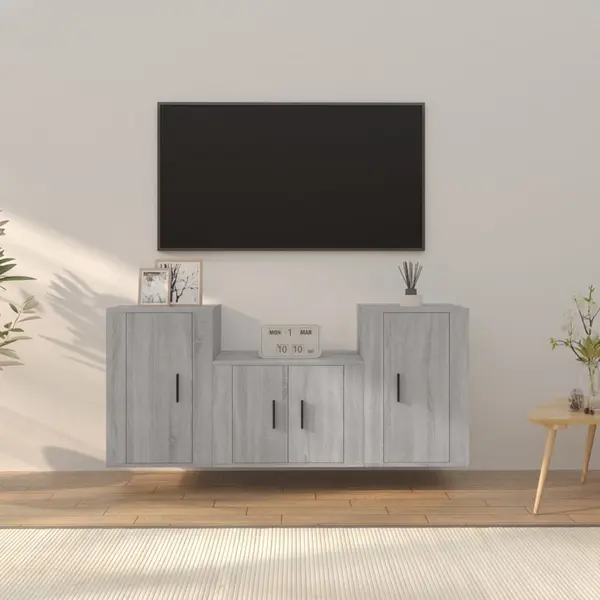 Gossi set dulap tv, 3 piese, gri sonoma, lemn prelucrat