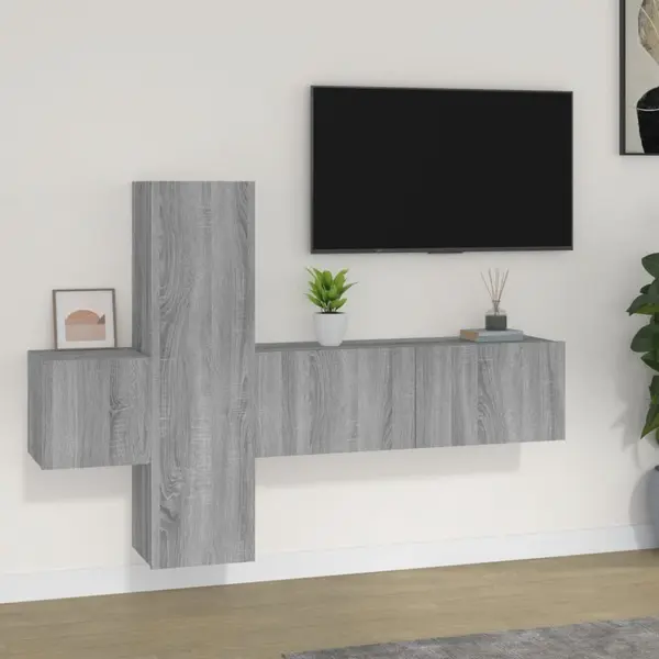 Gossi set dulap tv, 3 piese, gri sonoma, lemn prelucrat