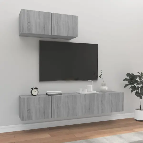 Gossi set dulap tv, 3 piese, gri sonoma, lemn prelucrat