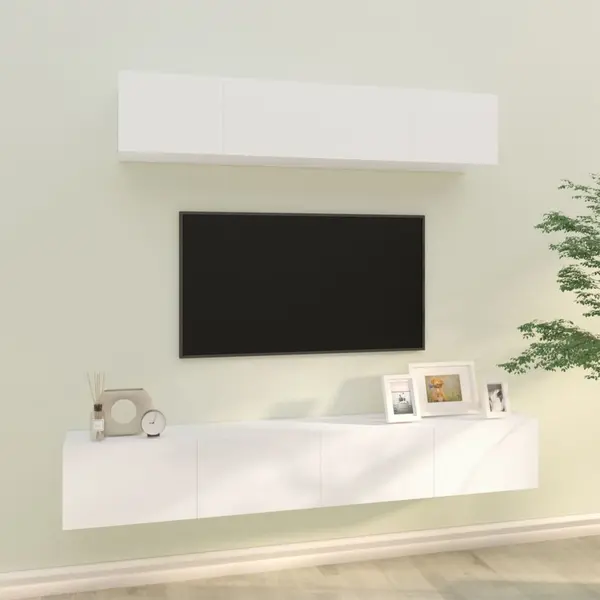 Gossi set dulap tv, 4 piese, alb, lemn prelucrat