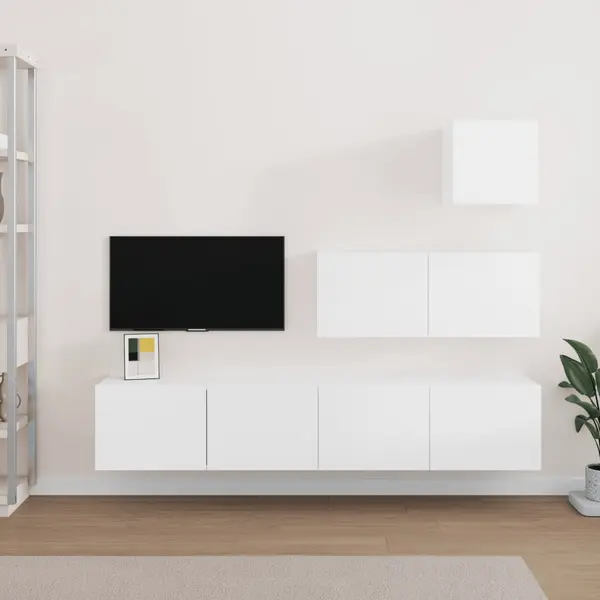 Gossi set dulap tv, 4 piese, alb, lemn prelucrat