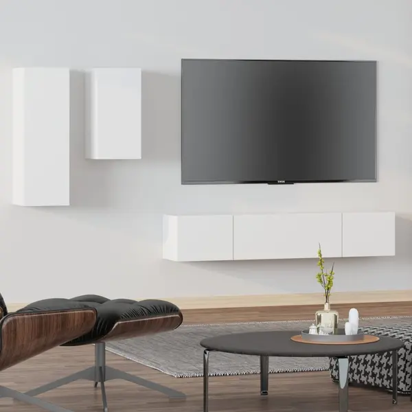 Gossi set dulap tv, 4 piese, alb, lemn prelucrat