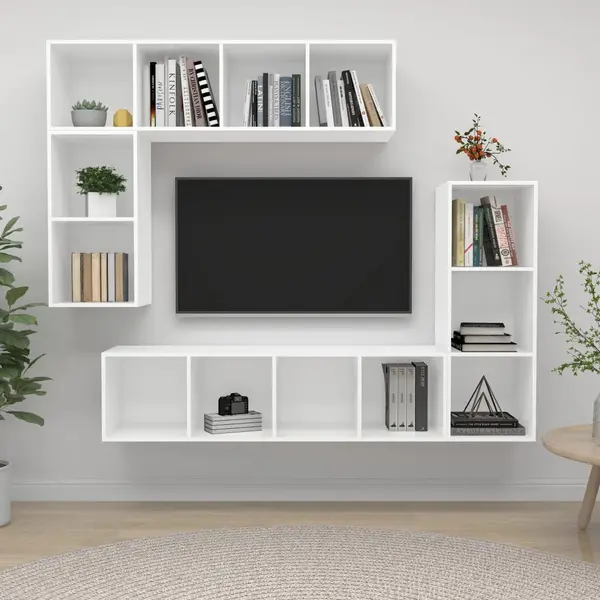 Gossi set dulap tv, 4 piese, alb, lemn prelucrat