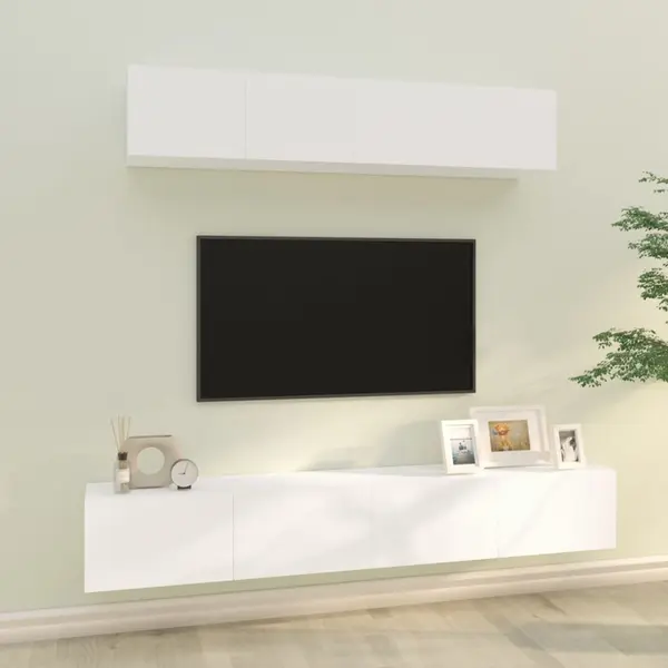 Gossi set dulap tv, 4 piese, alb, lemn prelucrat