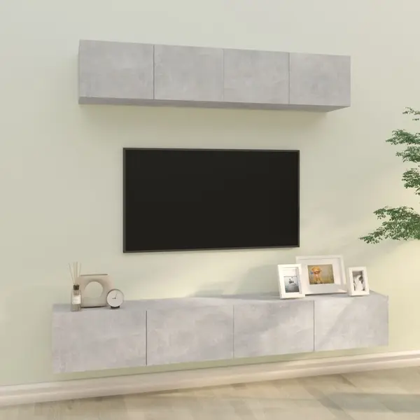 Gossi set dulap tv, 4 piese, gri beton, lemn prelucrat