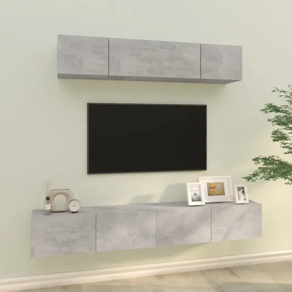 Gossi set dulap tv, 4 piese, gri beton, lemn prelucrat