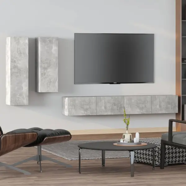 Gossi set dulap tv, 4 piese, gri beton, lemn prelucrat