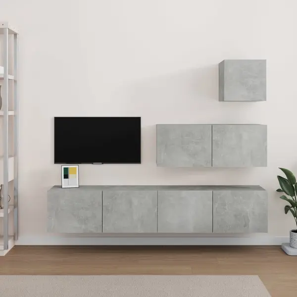 Gossi set dulap tv, 4 piese, gri beton, lemn prelucrat