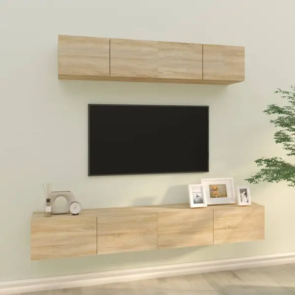 Gossi set dulap tv, 4 piese, stejar sonoma, lemn prelucrat