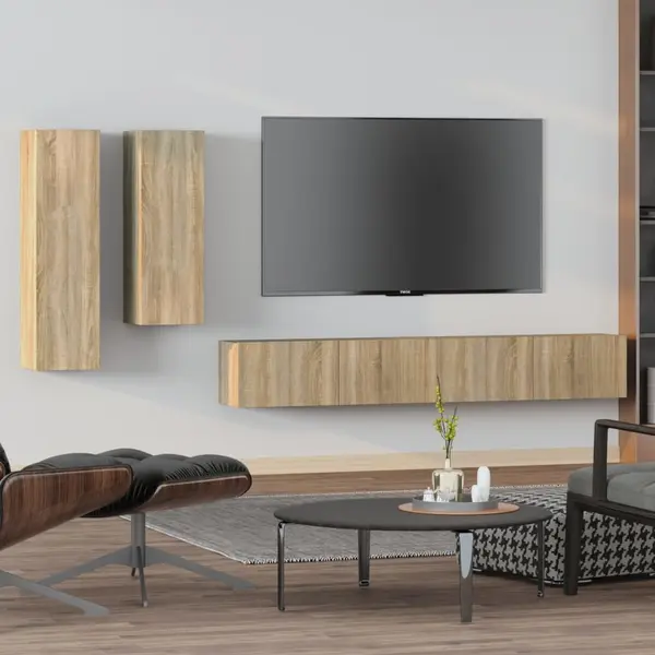Gossi set dulap tv, 4 piese, stejar sonoma, lemn prelucrat