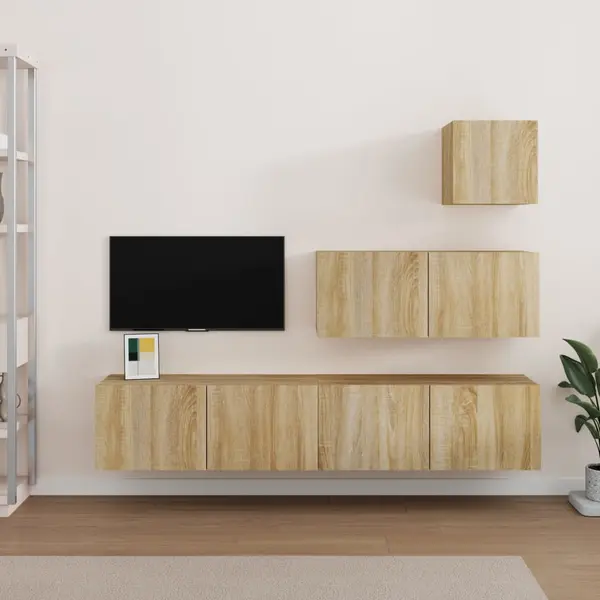 Gossi set dulap tv, 4 piese, stejar sonoma, lemn prelucrat
