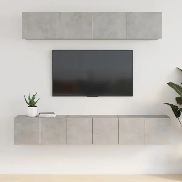 Gossi set dulap tv, 5 piese, gri beton, lemn prelucrat