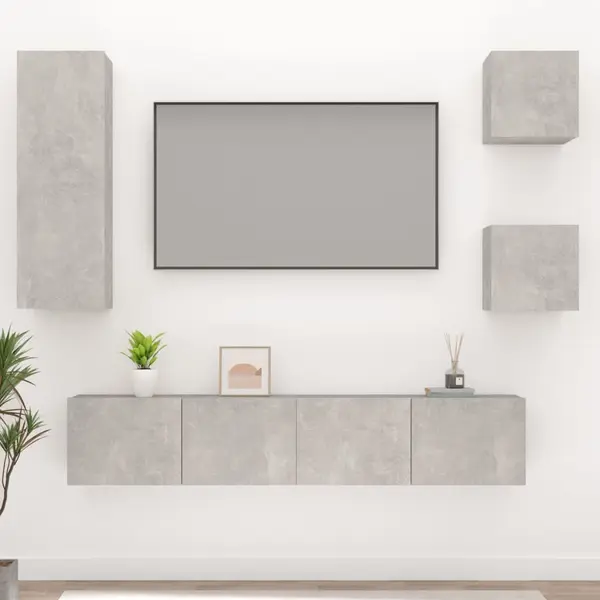 Gossi set dulap tv, 5 piese, gri beton, lemn prelucrat