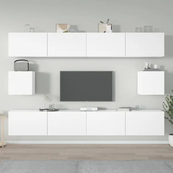 Gossi set dulap tv, 6 piese, alb, lemn prelucrat