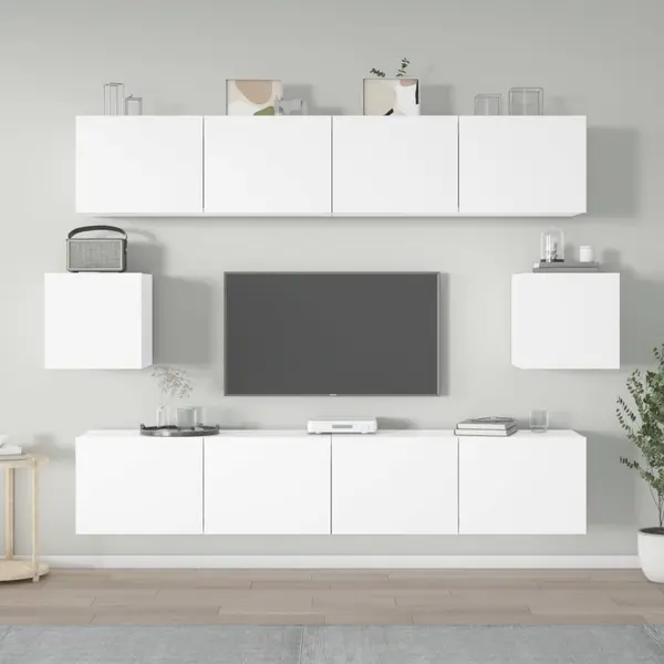 Gossi set dulap tv, 6 piese, alb, lemn prelucrat