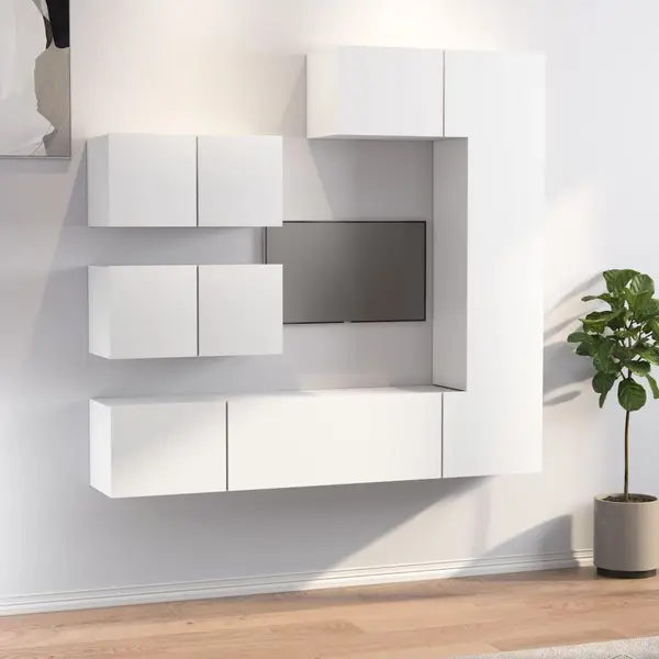 Gossi set dulap tv, 6 piese, alb, lemn prelucrat