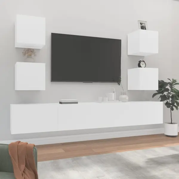 Gossi set dulap tv, 6 piese, alb, lemn prelucrat